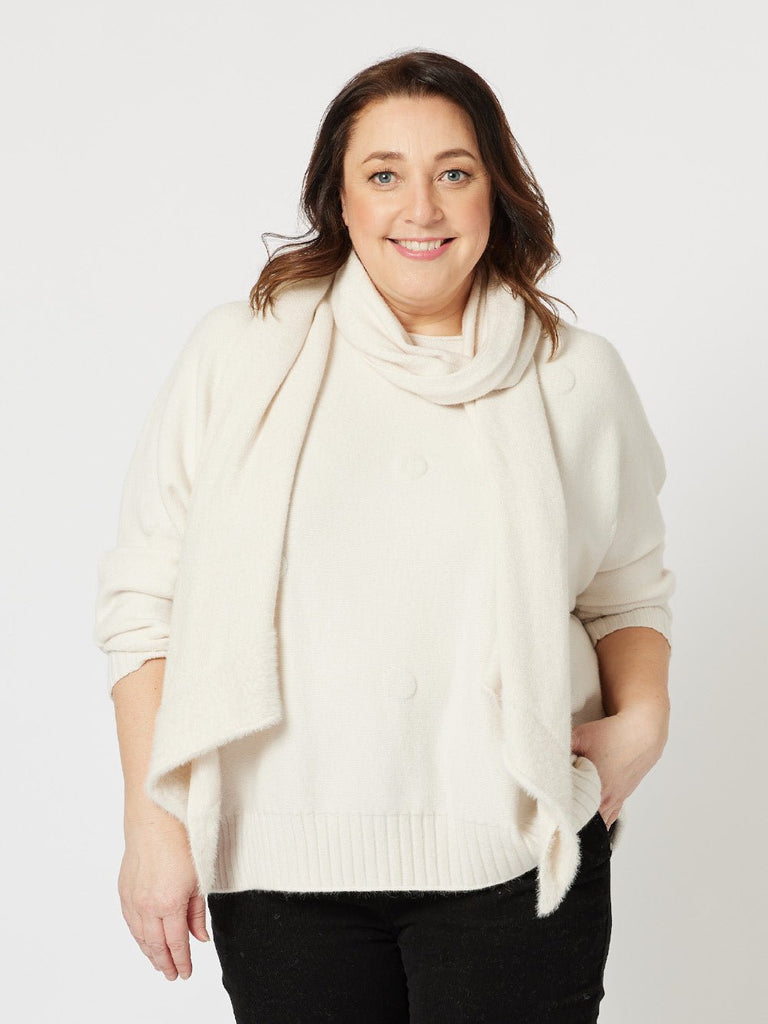 Brooke Spot Knit With Scarf - Natural - RC & Co