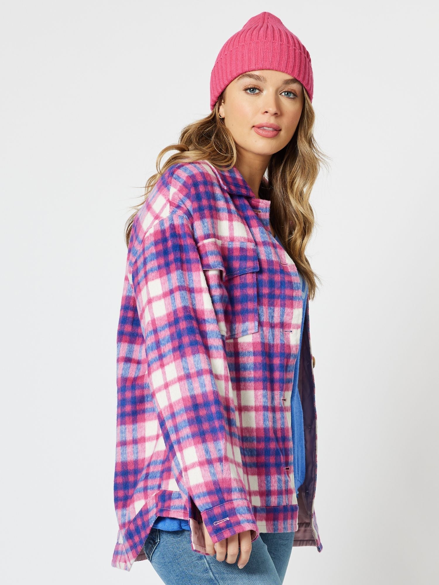 Brooklyn Check Melton Shacket - Pink - RC & Co