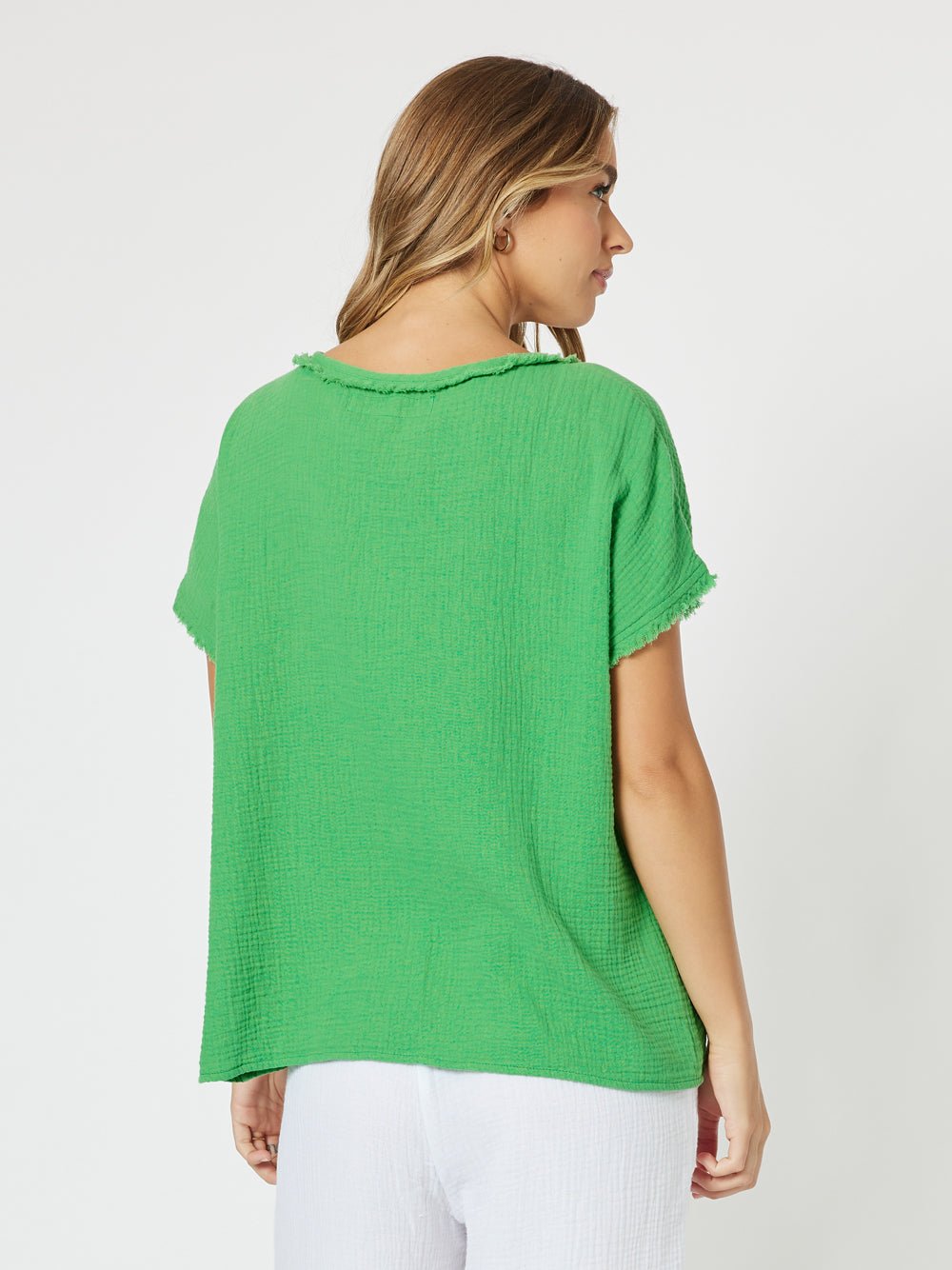 Byron Cotton V - neck Top - Emerald - RC & Co