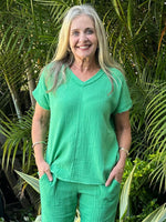 Byron Cotton V-neck Top - Emerald