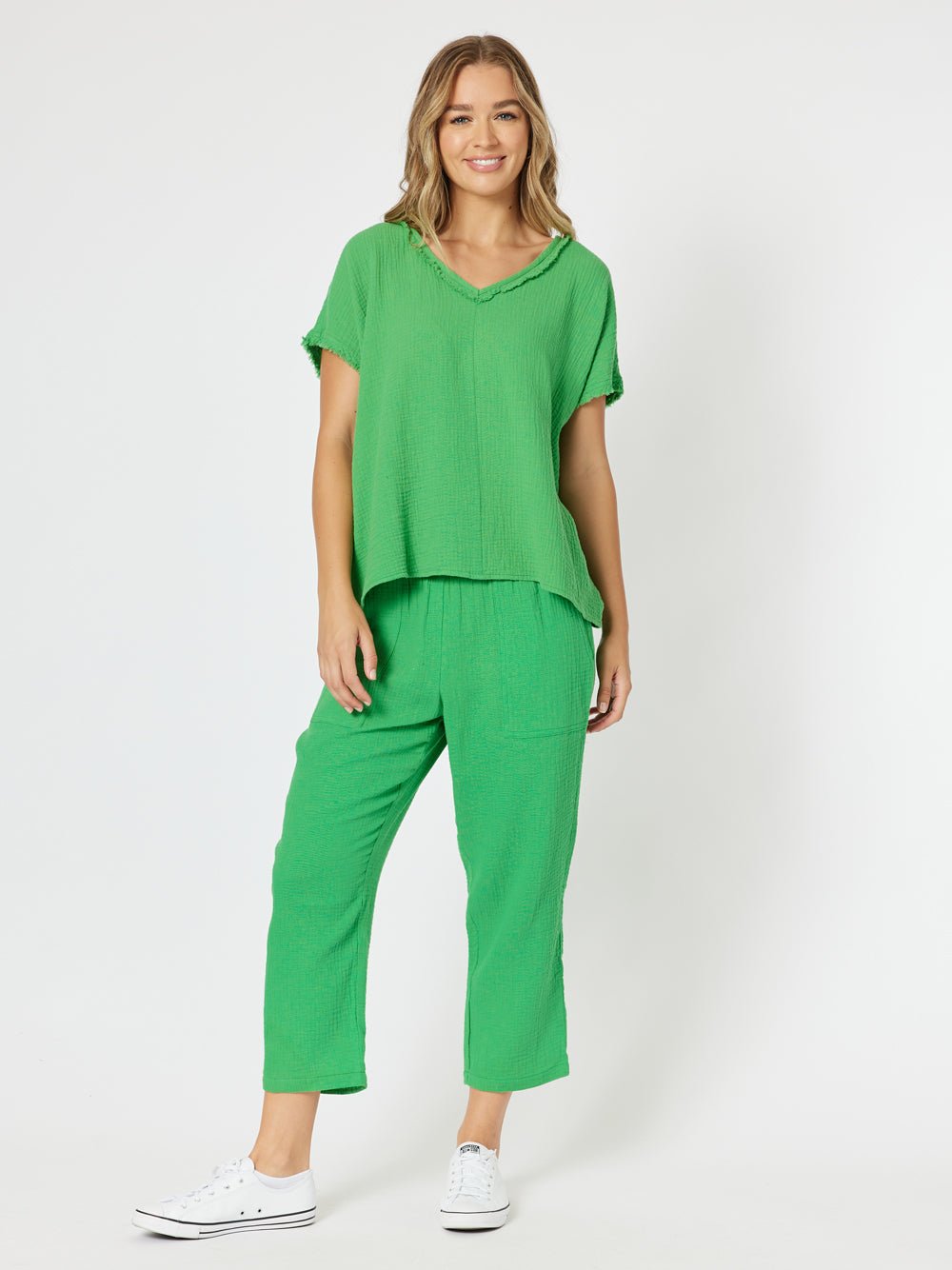 Byron Cotton V - neck Top - Emerald - RC & Co