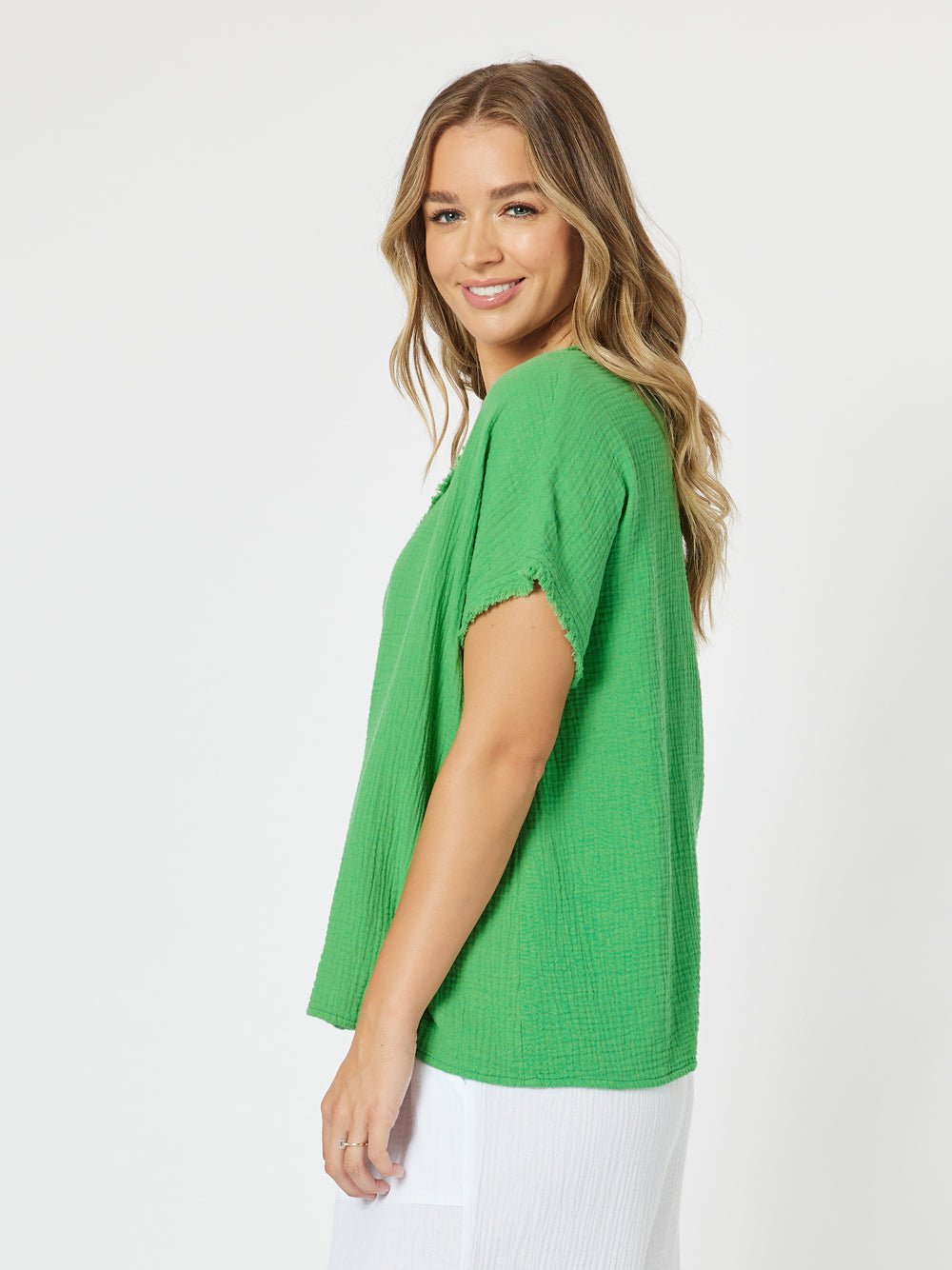 Byron Cotton V - neck Top - Emerald - RC & Co