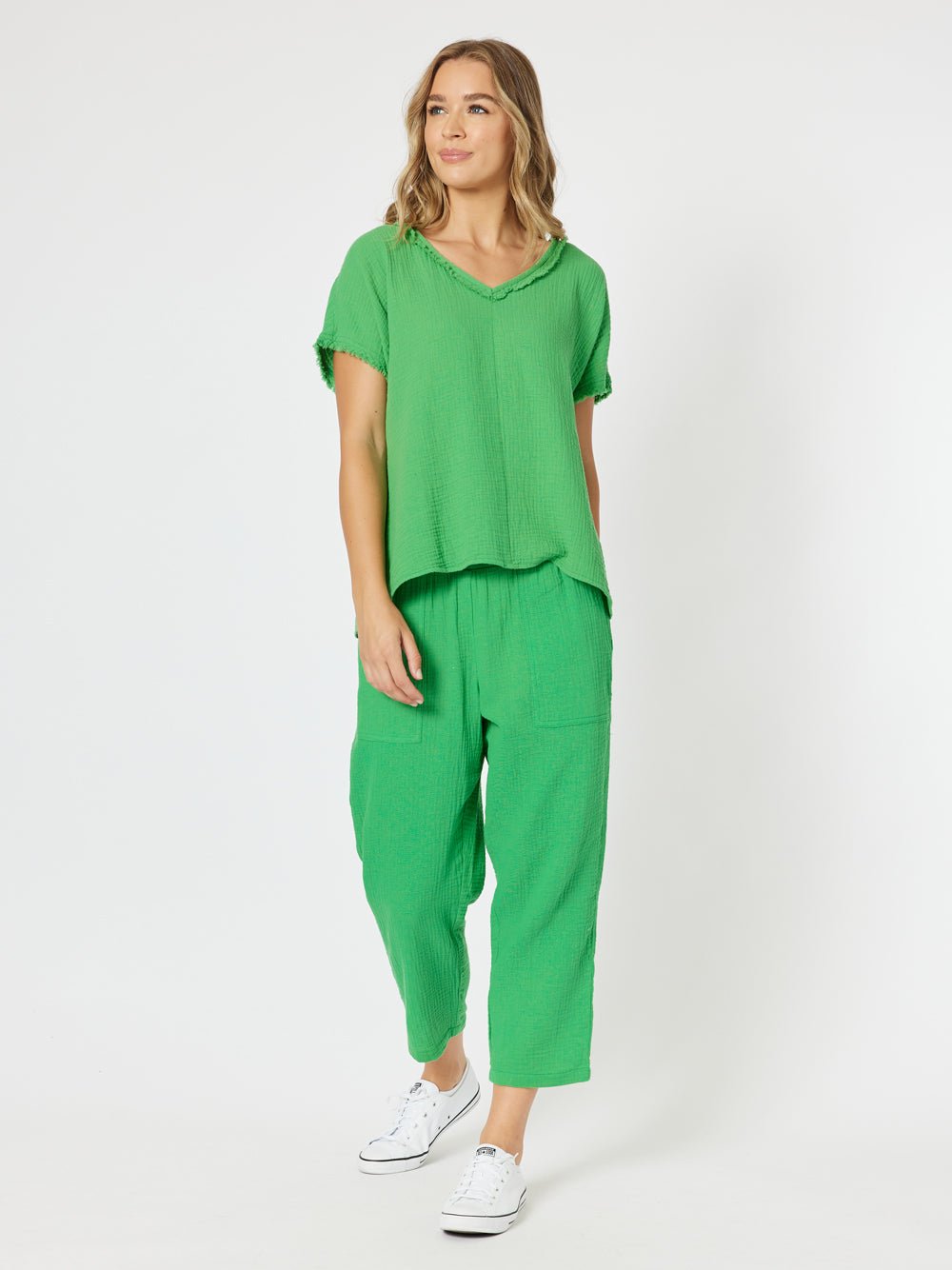 Byron Cotton V - neck Top - Emerald - RC & Co