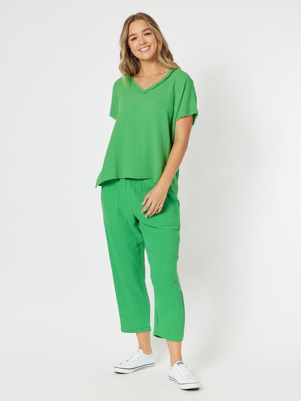 Byron Cotton V - neck Top - Emerald - RC & Co