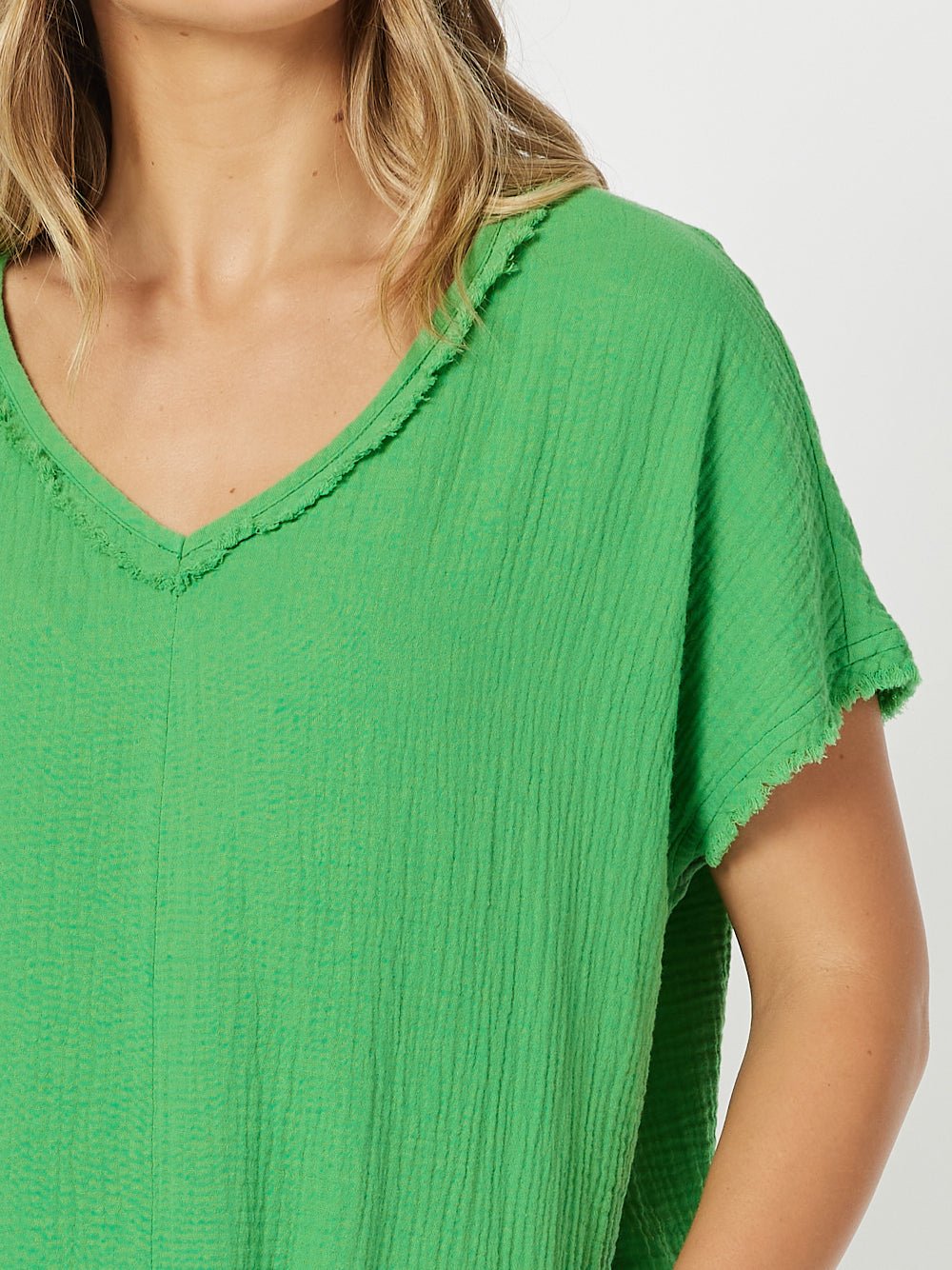 Byron Cotton V - neck Top - Emerald - RC & Co