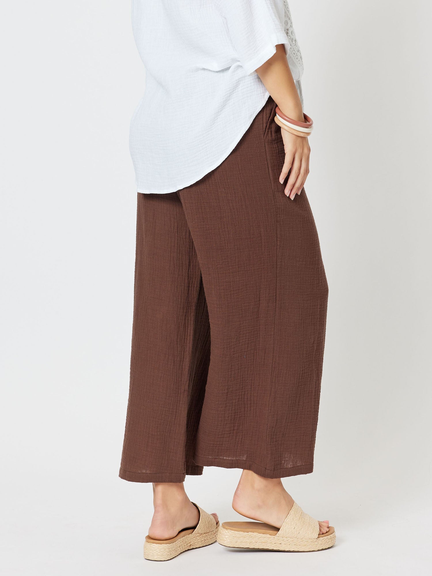 Byron Textured Wide Leg Pant - Chocolate - RC & Co