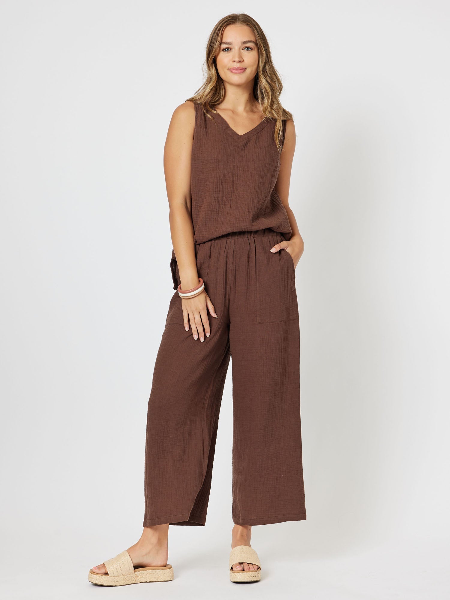 Byron Textured Wide Leg Pant - Chocolate - RC & Co