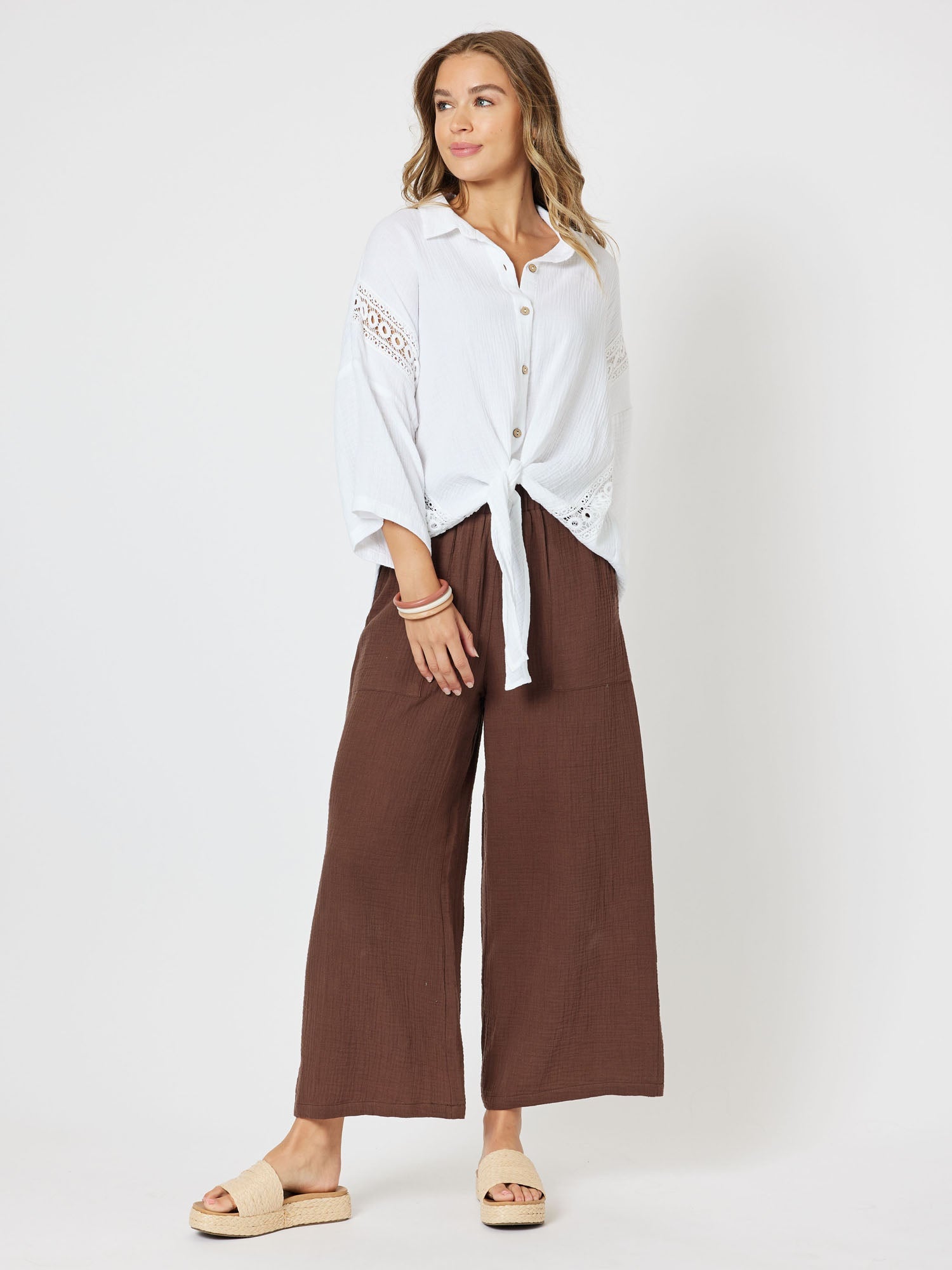 Byron Textured Wide Leg Pant - Chocolate - RC & Co