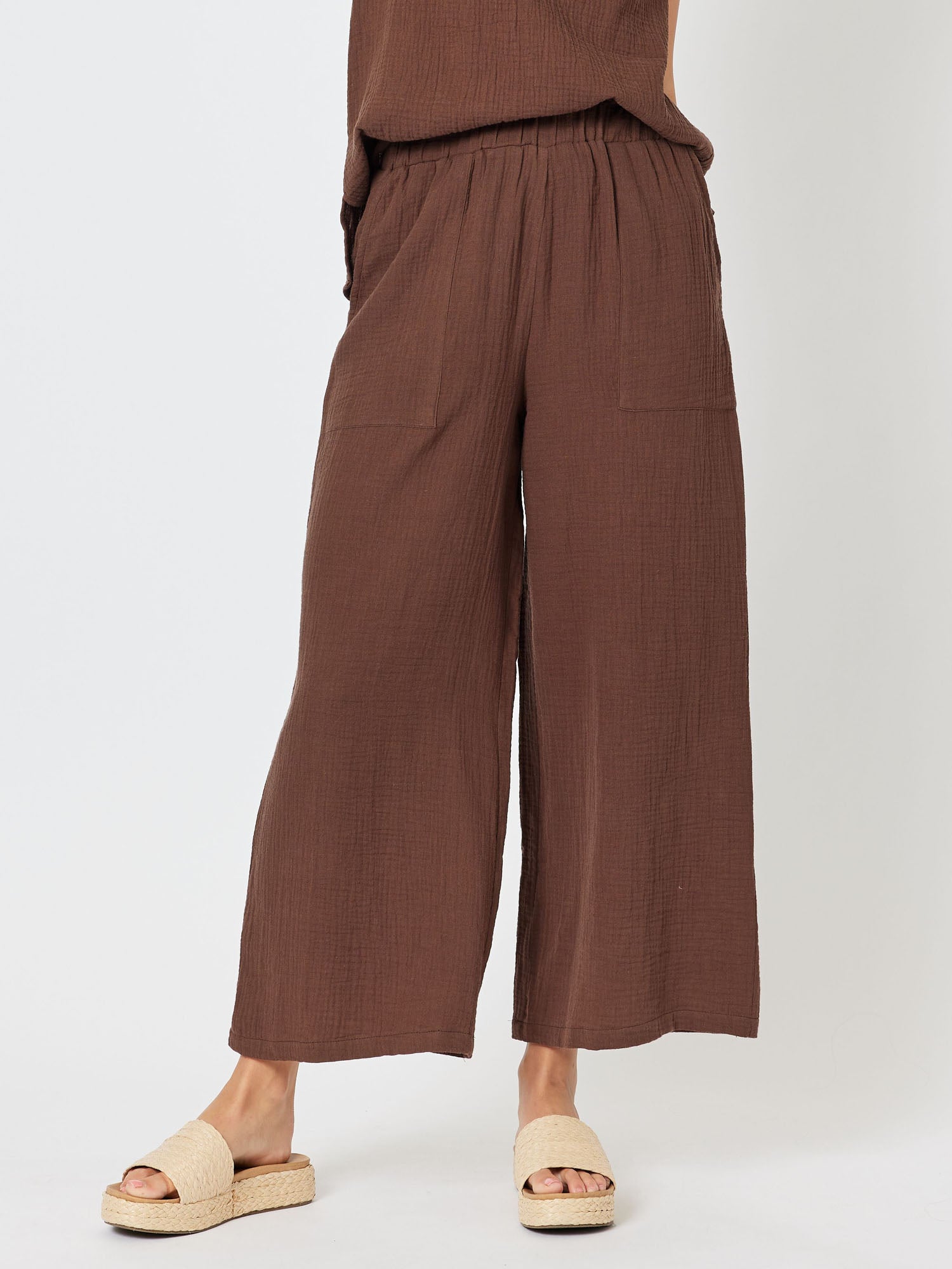 Byron Textured Wide Leg Pant - Chocolate - RC & Co