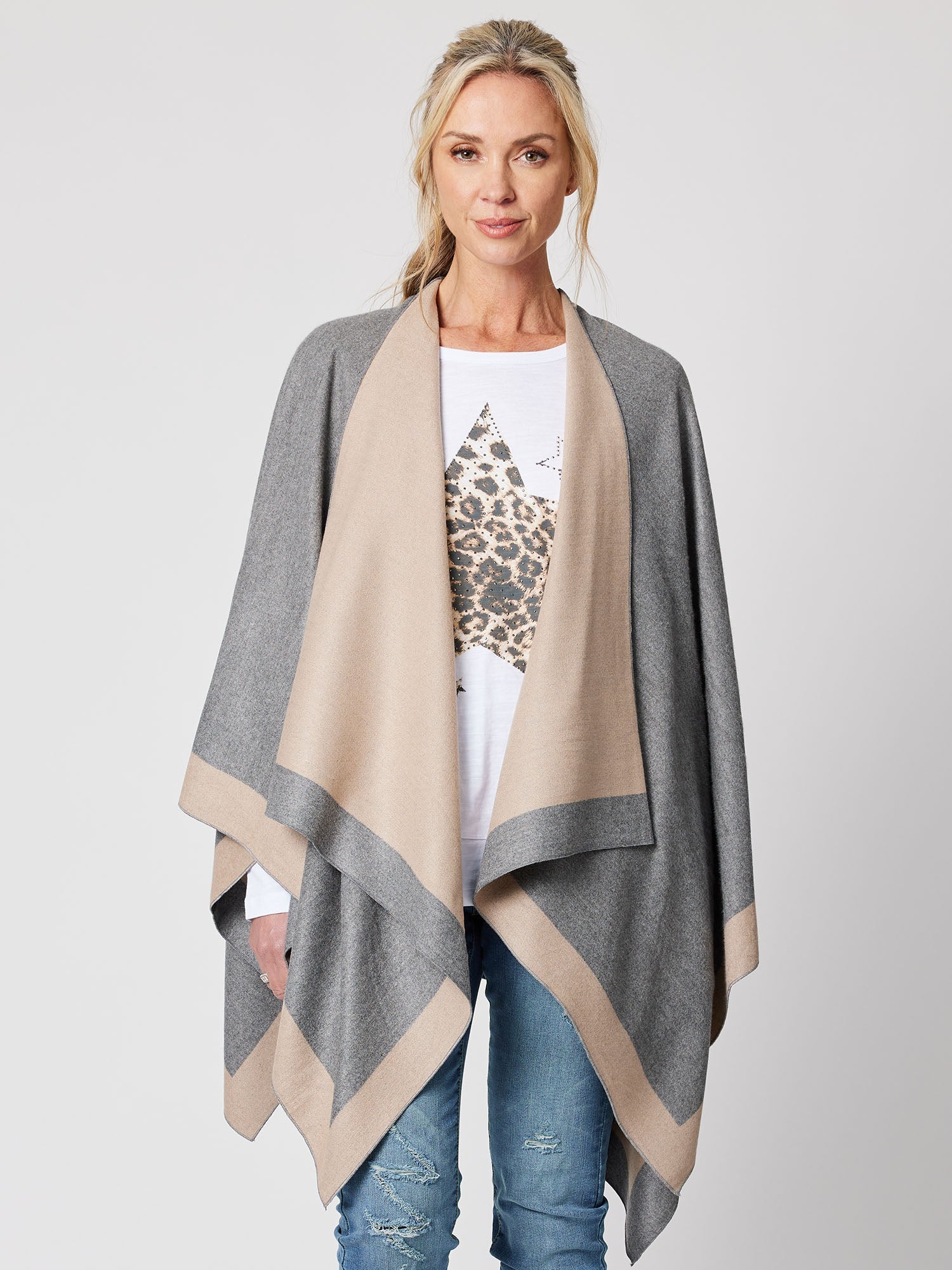 Captivated Reversible Shawl - Charcoal/Oatmeal - RC & Co