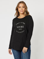 C'est La Vie Long Sleeve Top - Black