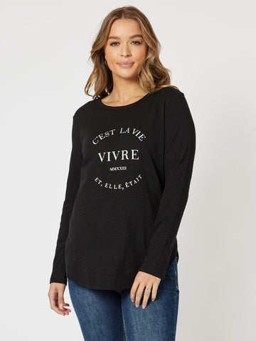 C'est La Vie Long Sleeve Top - Black - RC & Co