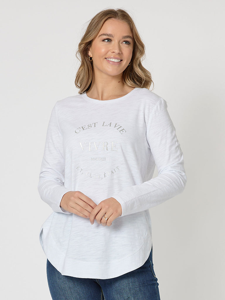 C'est La Vie Long Sleeve Top - White - RC & Co