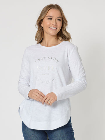 C'est La Vie Long Sleeve Top - White - RC & Co