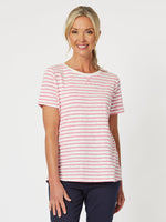 Classic Stripe Print T-shirt - Coral