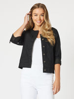 Collarless Denim Jacket - Black