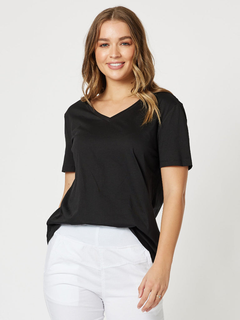 Cotton V - Neck - Shirt - Black - RC & Co