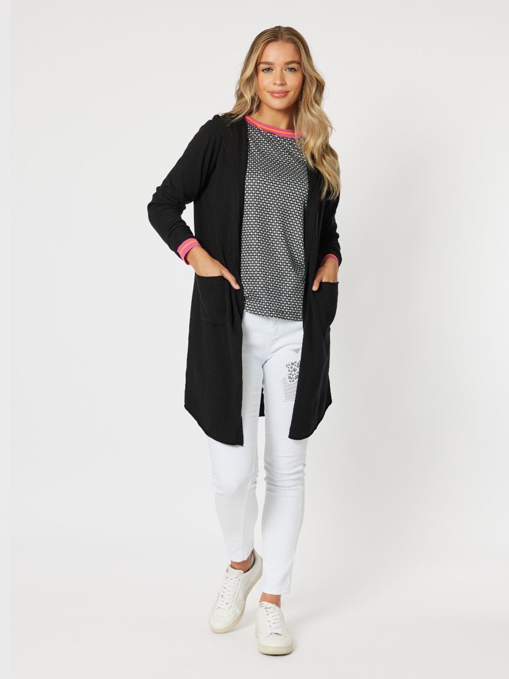 Ella Long Line Cardi - Black - RC & Co