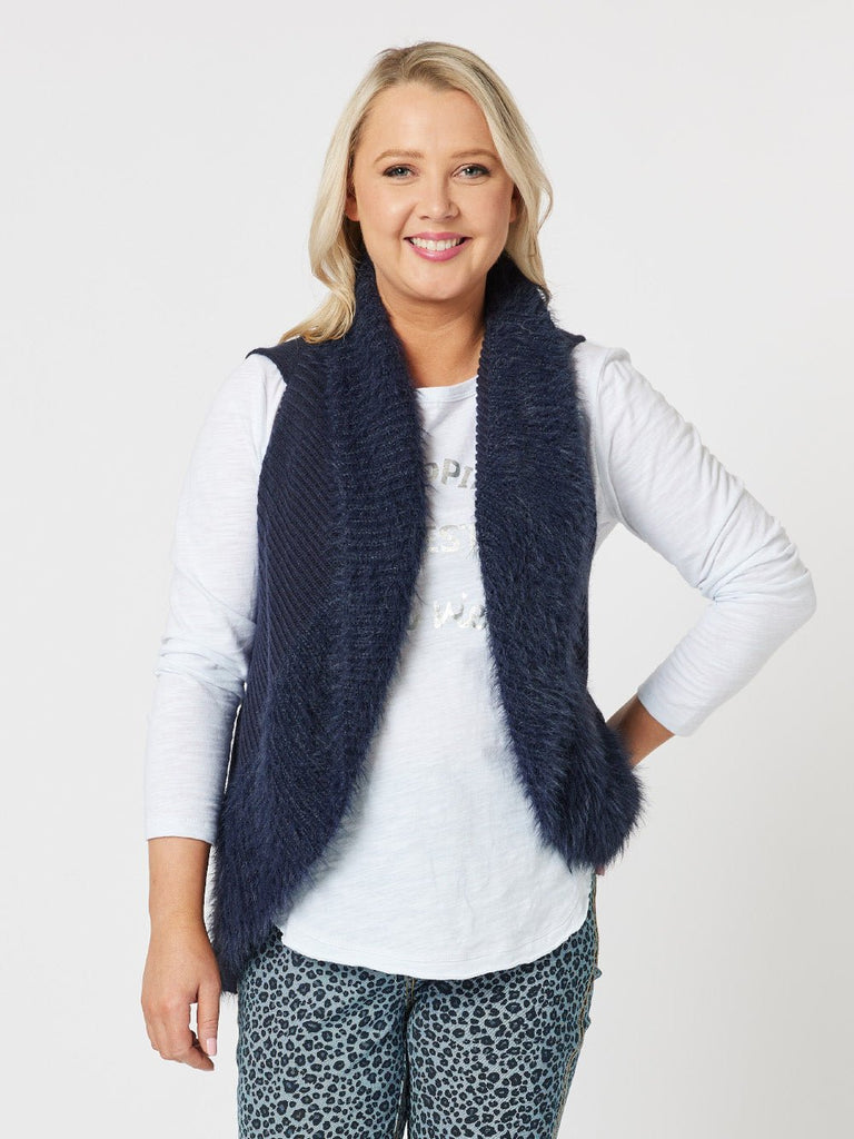 Fluffy Trim Knit Vest - Navy - RC & Co