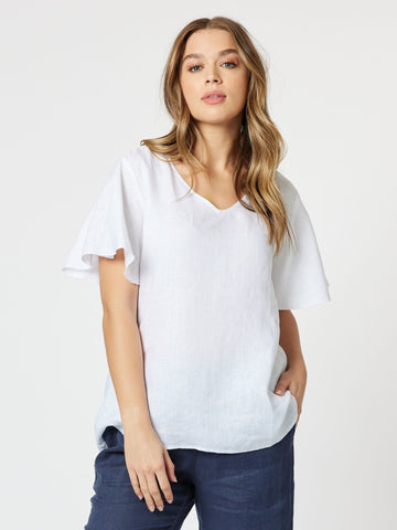 Flute Sleeve Linen Top - White - RC & Co