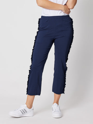 Frilled Side Detail Stretch Pant - Navy - RC & Co