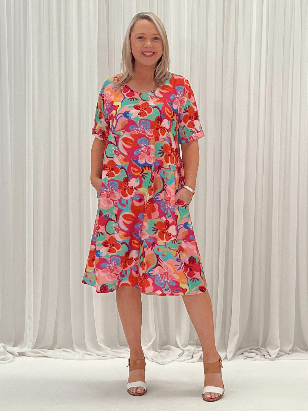 Garden Party Floral Dress - Hot Pink - RC & Co