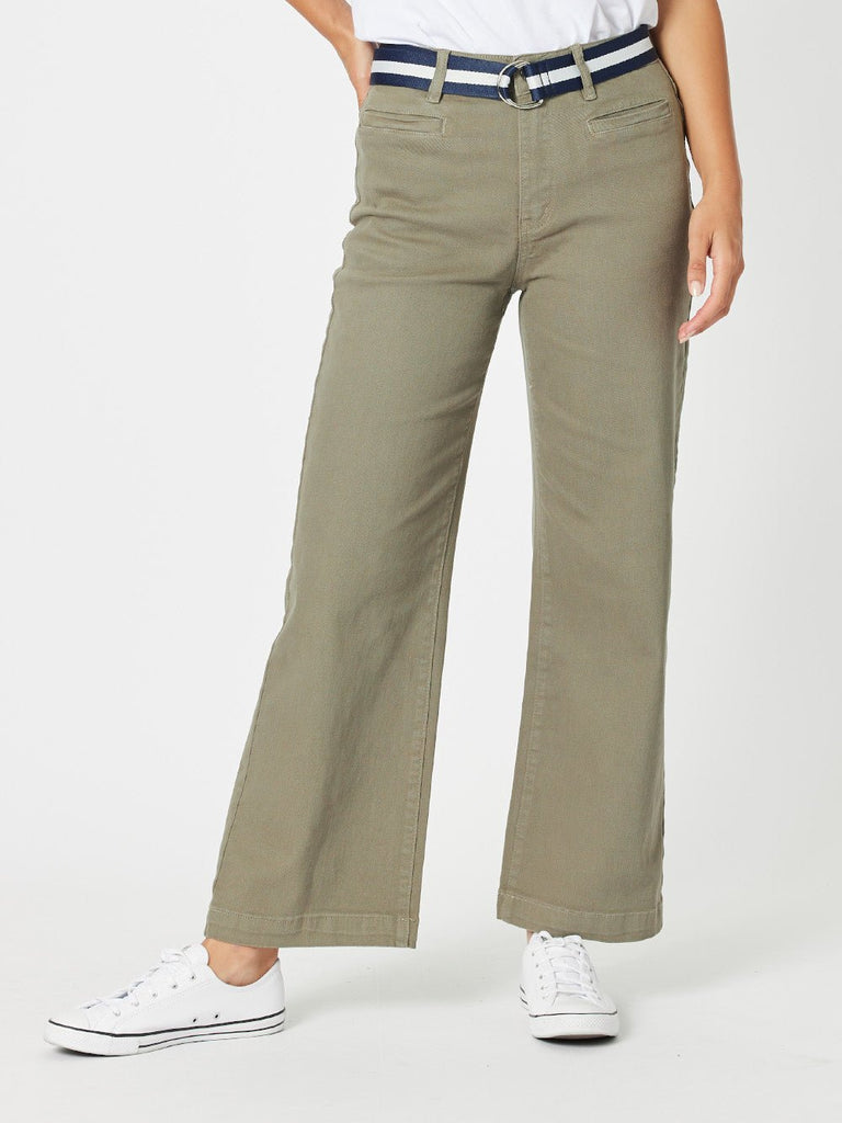 Georgia Stretch Cotton Wide Leg Jean - Khaki - RC & Co