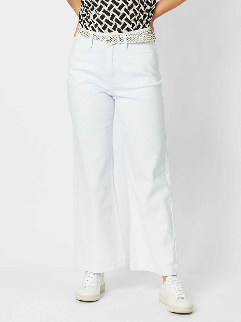 Georgia Stretch Cotton Wide Leg Jean - White - RC & Co