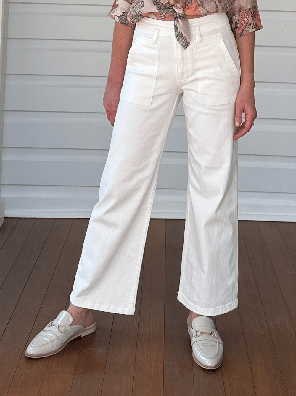 Hudson High Rise Wide Leg Jean - Ivory - RC & Co