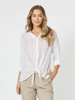 Ivy Print Front Tie Shirt - White/Stone