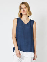 Kamari V - Neck Tank Top - Navy/White