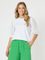 Kyla Lace Sleeve Top - White