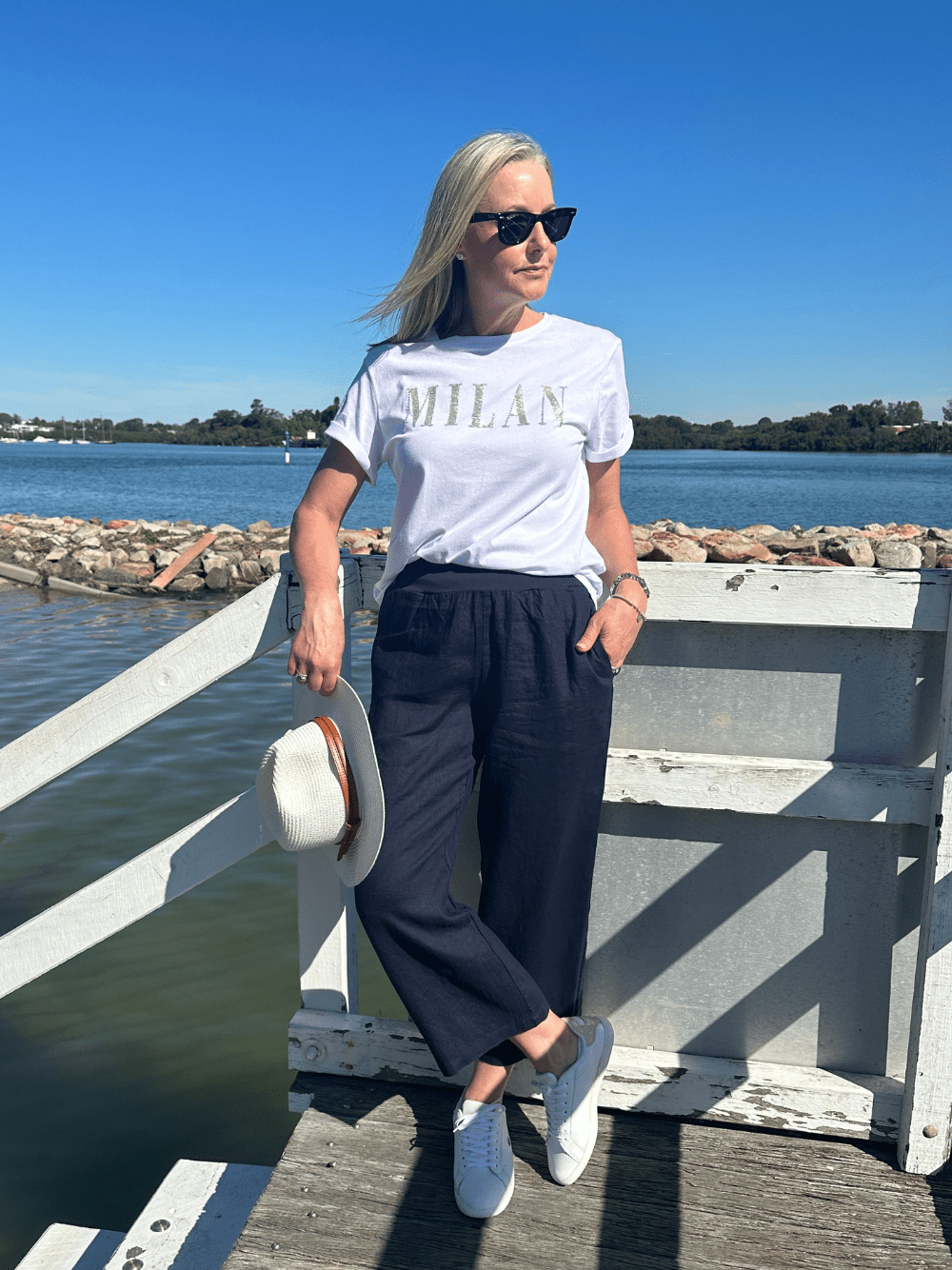 Lara Linen Wide Leg Pant - Navy - RC & Co