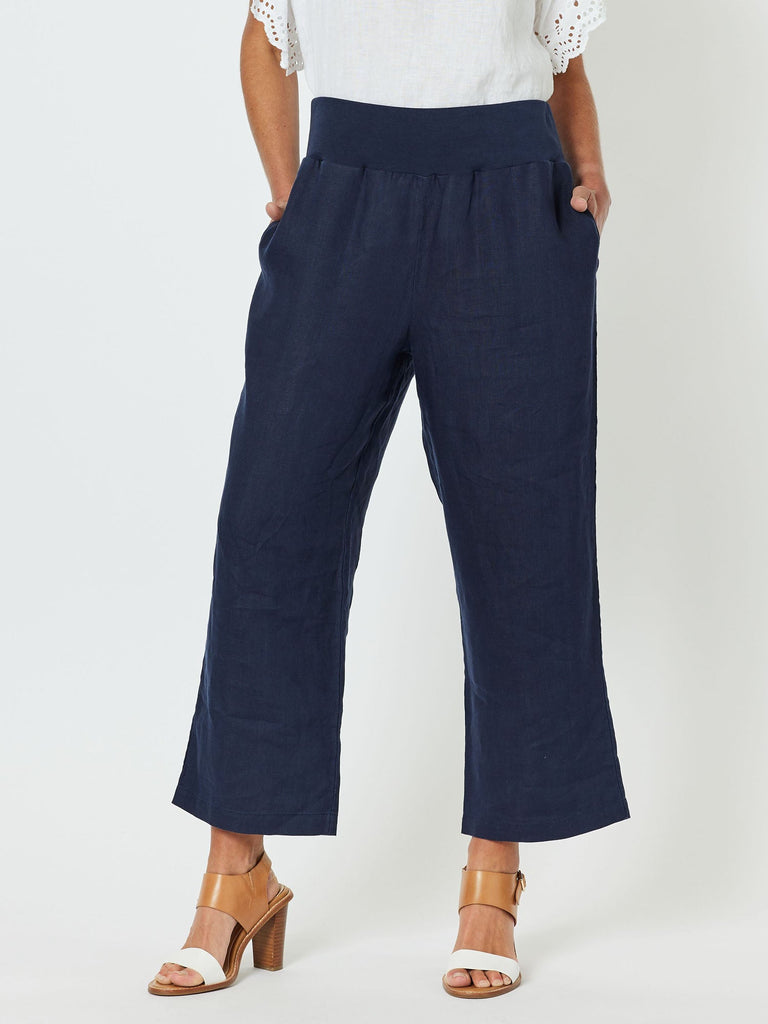 Lara Linen Wide Leg Pant - Navy - RC & Co