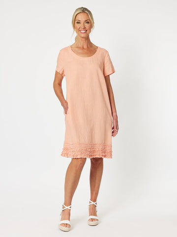 Linen Ruffle Hem Dress - Mandarine - RC & Co