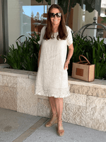 Ruffle Hem Scoop Neck Linen Dress - Natural