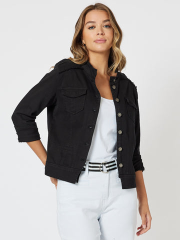 Military Style Denim Jacket - Black - RC & Co