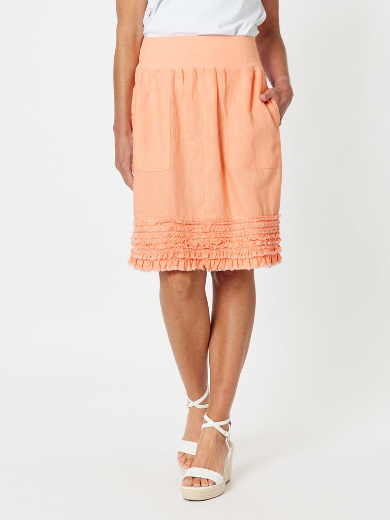 Mimi Linen Ruffle Hem Skirt - Mandarine - RC & Co