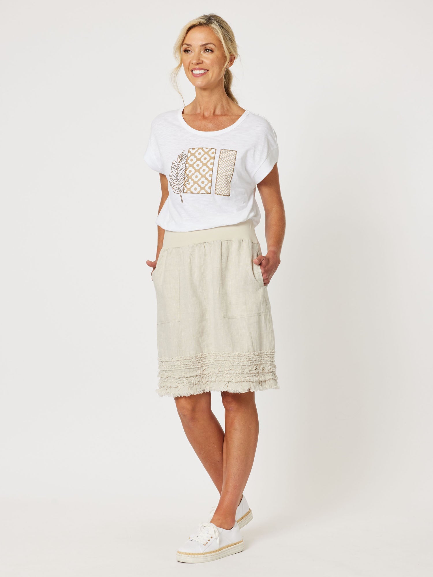 Mimi Linen Ruffle Hem Skirt - Natural - RC & Co