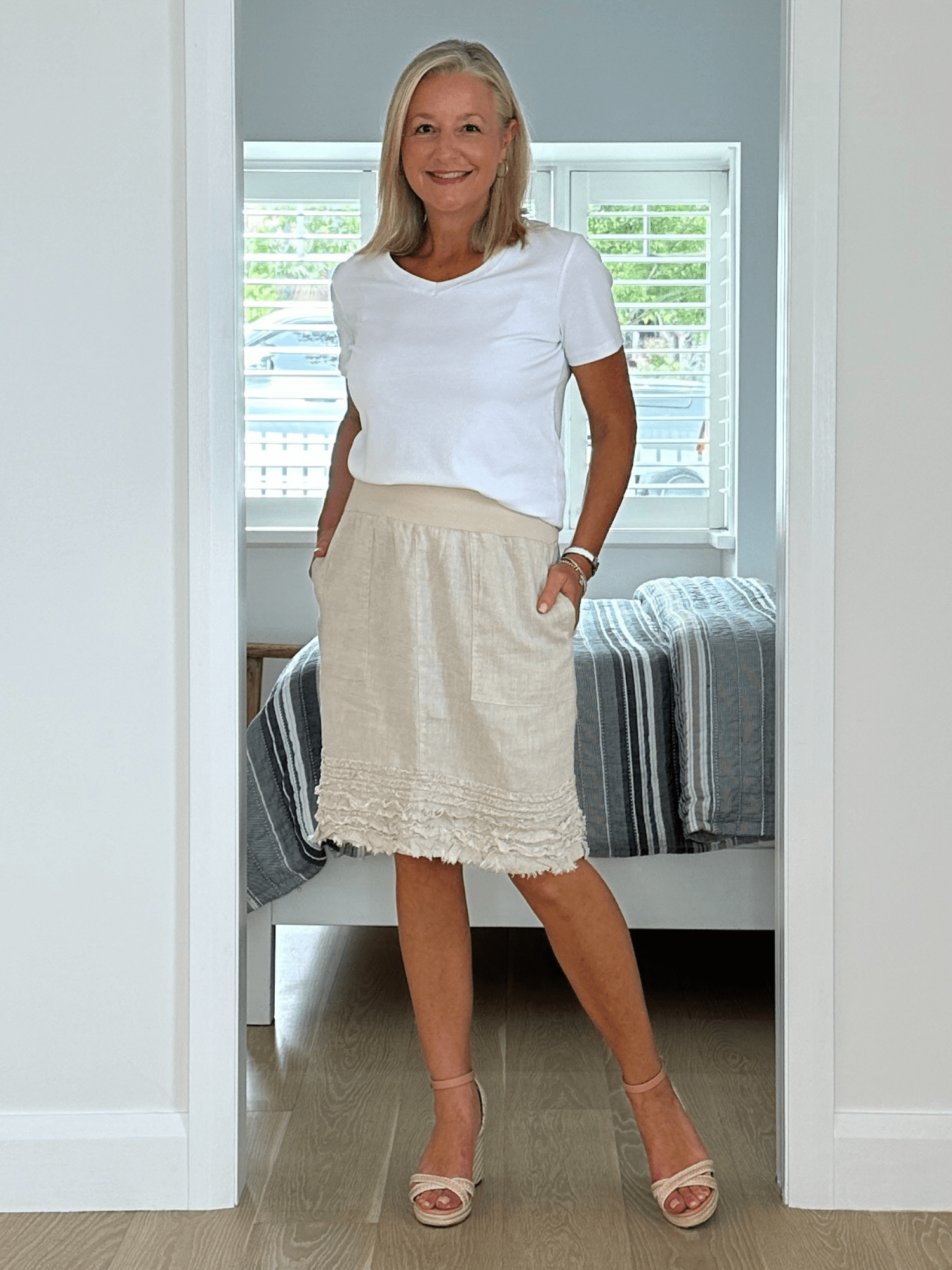 Mimi Linen Ruffle Hem Skirt - Natural - RC & Co