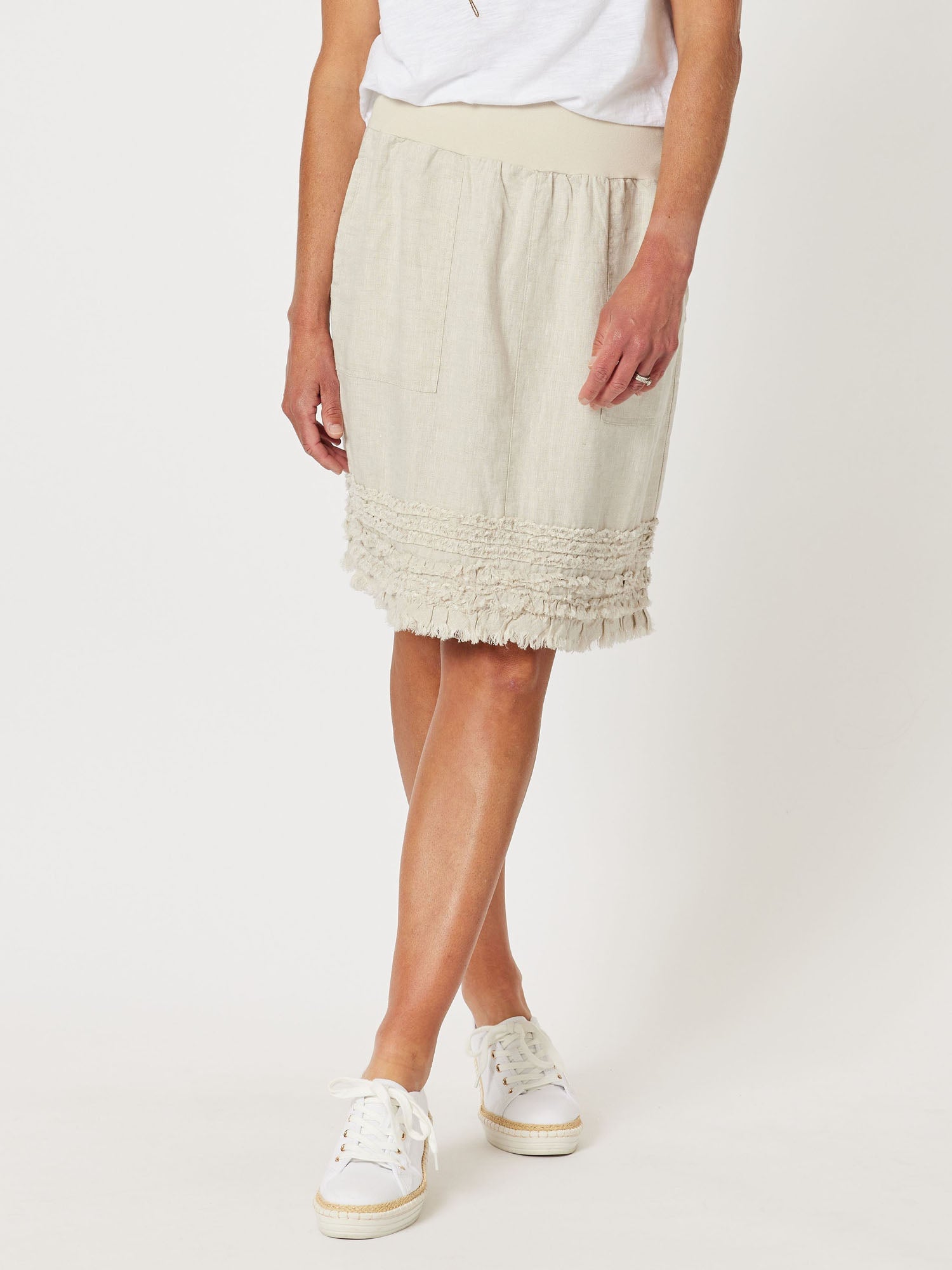 Mimi Linen Ruffle Hem Skirt - Natural - RC & Co