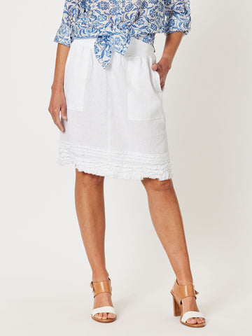 Mimi Linen Ruffle Hem Skirt - White - RC & Co