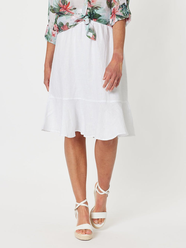 Piccolo Linen Flute Hem Skirt - White - RC & Co