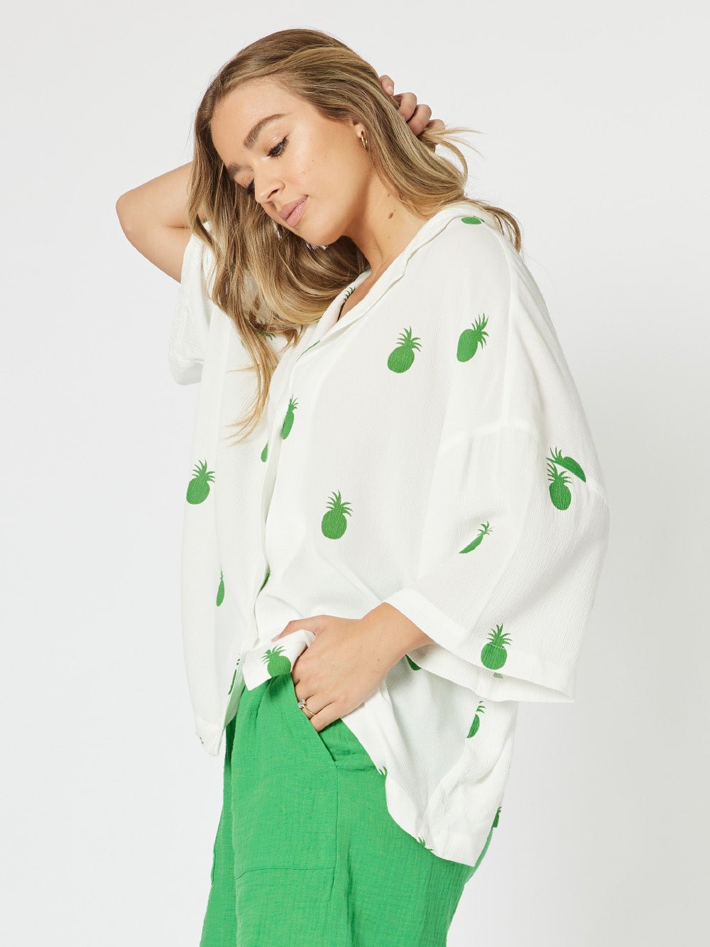 Pineapple Shirt - White/Emerald - RC & Co