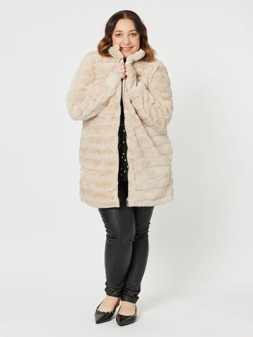 Princess Faux Fur Longline Jacket - Champagne - RC & Co