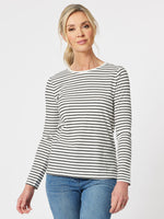 Rib Stripe Long Sleeve Top - Black