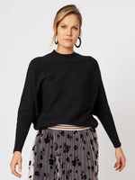 Ribbed Knit Batwing Jumper - Black