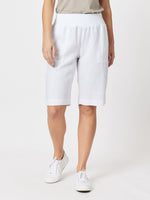 Ribbed Waist Linen Short - White