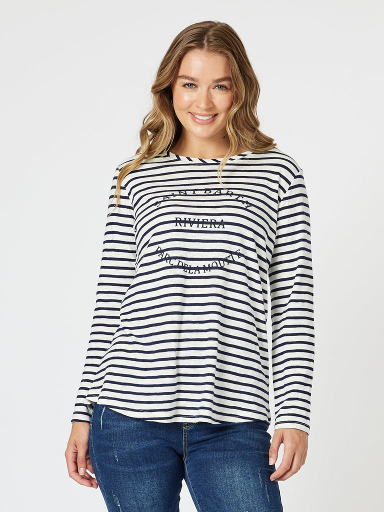 Riviera Stripe Long Sleeve Top - Navy/White - RC & Co