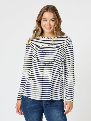 Riviera Stripe Long Sleeve Top - Navy/White - RC & Co